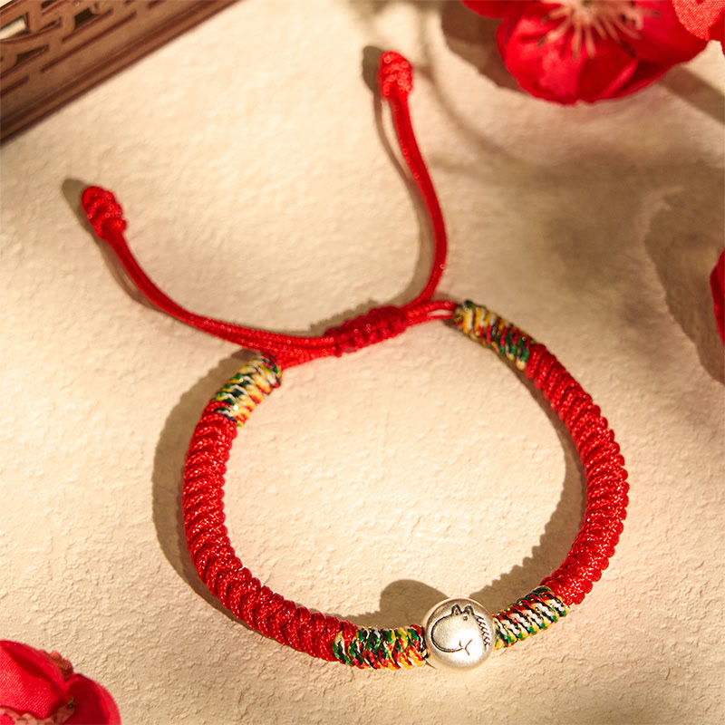 Buddha Stones 999スターリングシルバー 中国十二支 馬チャーム赤紐強さ 編み込みブレスレット - image 1