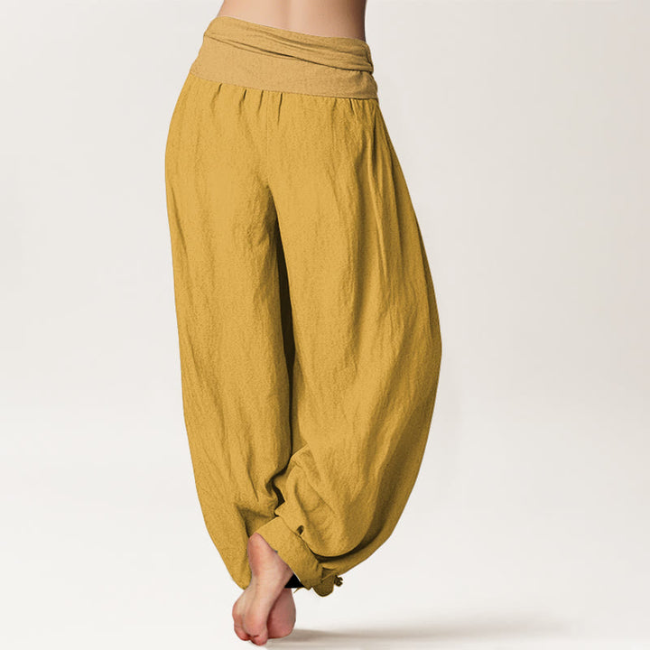 Buddha Stones Goldenrod レディース ピュアコットン 伸縮性ウエスト ハーレムパンツ - image 1