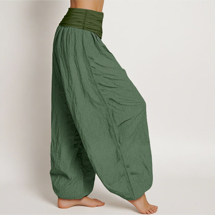 Buddha Stonesシーグリーン レディース ピュアコットン 伸縮性ウエスト ハーレムパンツ - image 2