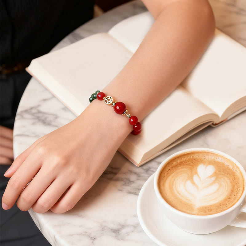 Buddha Stones天然レッドアゲート ダブルラップデザイン グリーンカルセドニー カームブレスレット - image 7