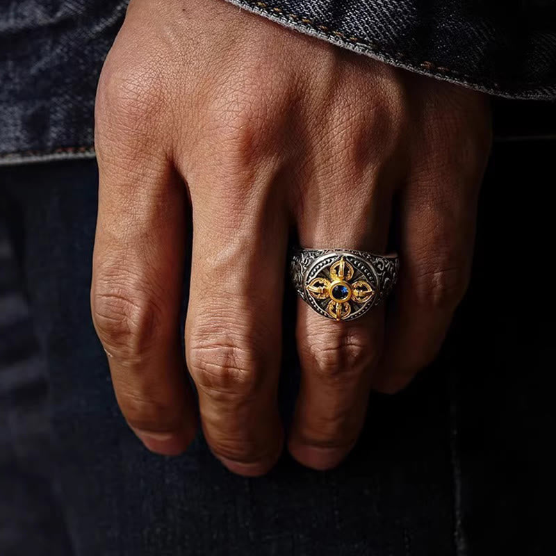 Buddha Stonesチベット十字架デザイン 金剛杵 吉兆雲模様 銅製 調節可能 バランスリング - image 4