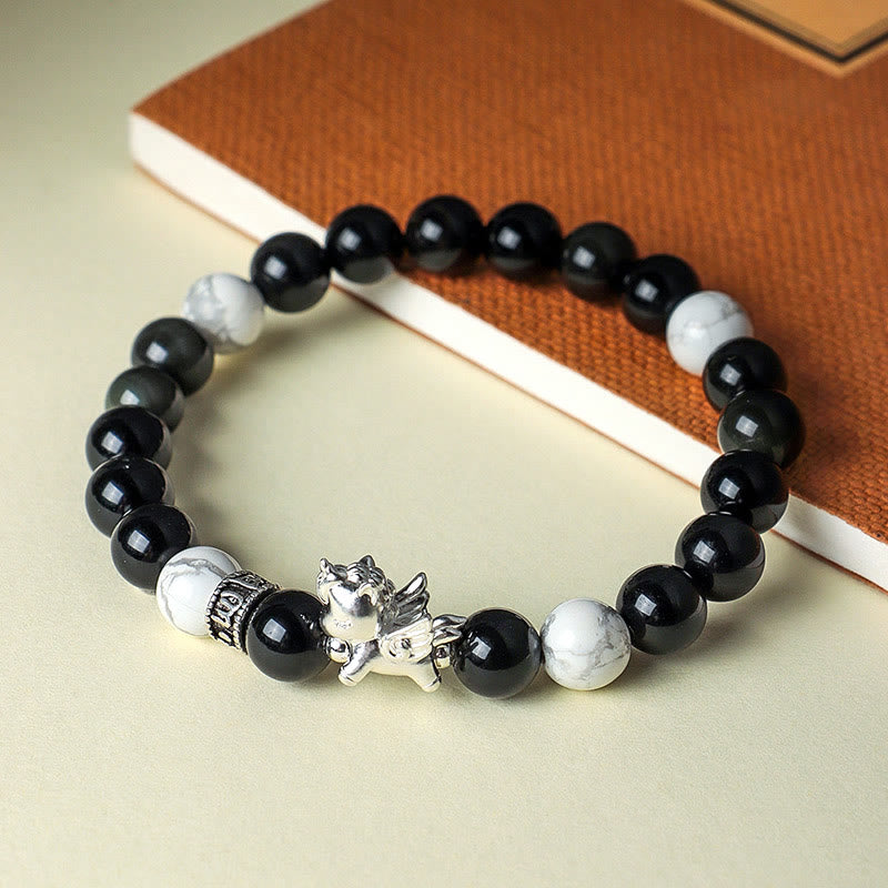 Buddha Stones999スターリングシルバー 馬年 天然黒曜石 菩提樹の強さブレスレット - image 2