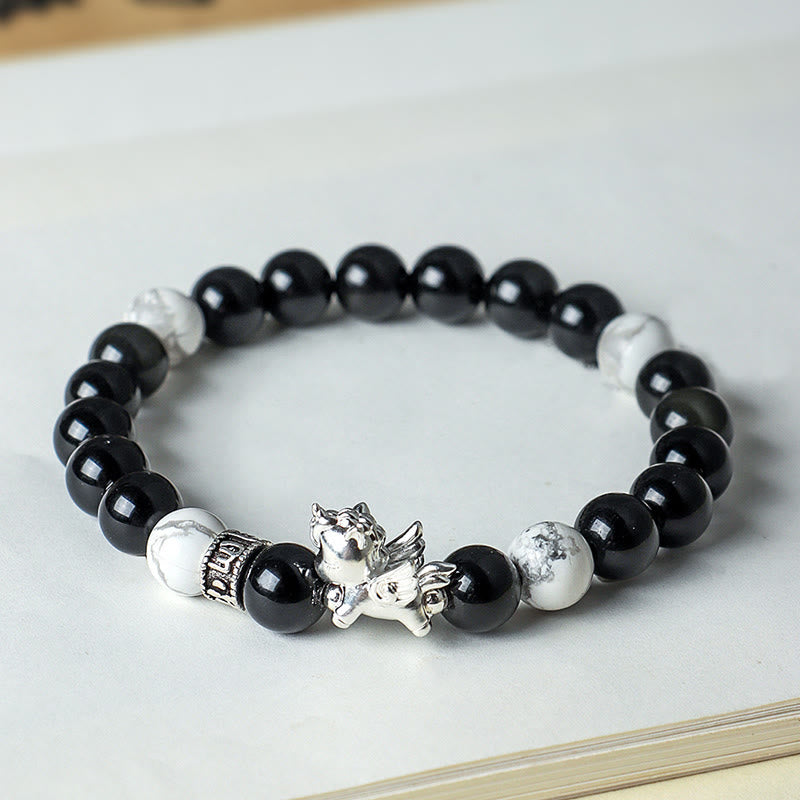 Buddha Stones999スターリングシルバー 馬年 天然黒曜石 菩提樹の強さブレスレット - image 3