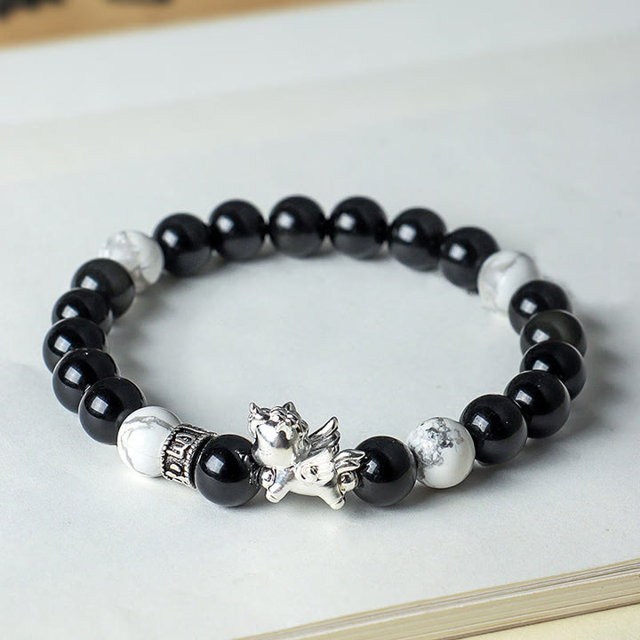 Buddha Stones999スターリングシルバー 馬年 天然黒曜石 菩提樹の強さブレスレット - image 3