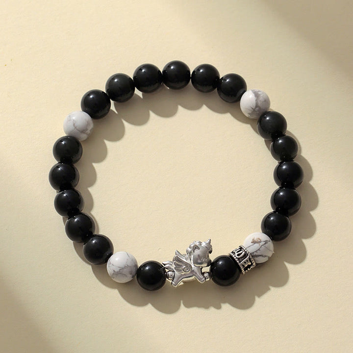 Buddha Stones999スターリングシルバー 馬年 天然黒曜石 菩提樹の強さブレスレット - image 1