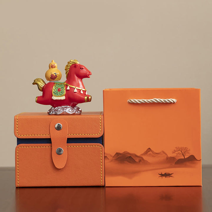 Buddha Stones中国の十二支 午年 福の字豊かさ家の装飾 - 赤い馬とひょうたん（8.5×4.3×7.5 cm） - image 14