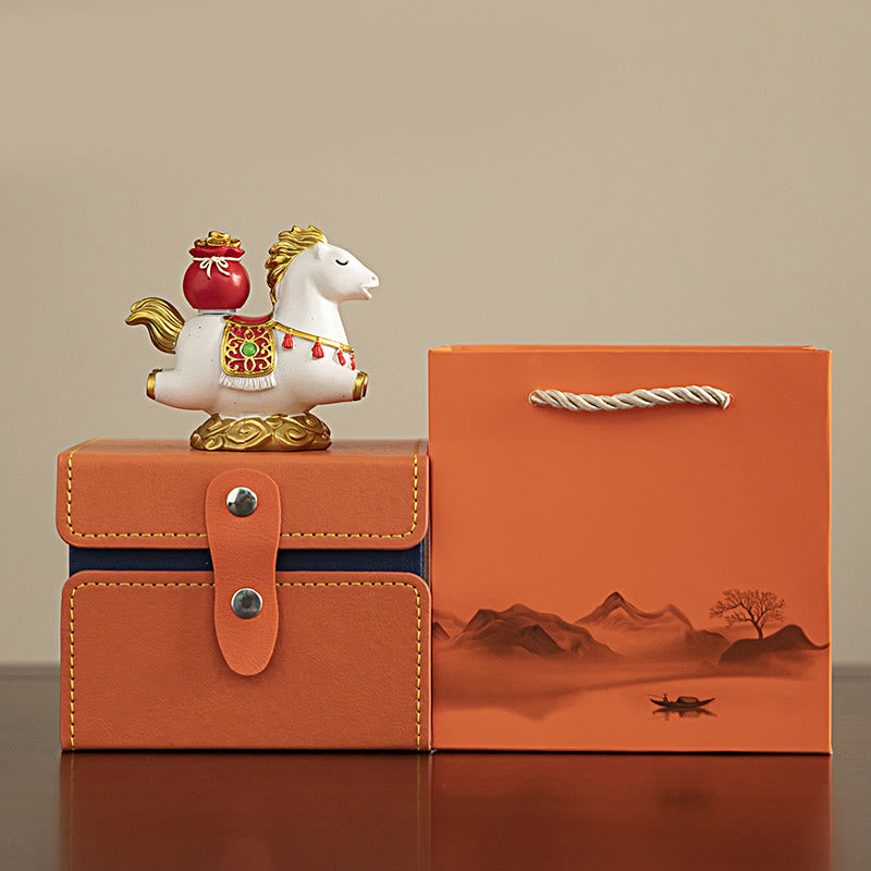 Buddha Stones中国の十二支 午年 福の字豊かさ家の装飾 - ポケット付きホワイトホース（8.5×4.3×7.5cm） - image 5