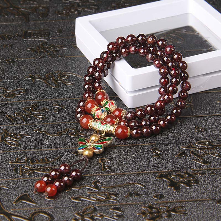 Buddha Stones天然ガーネット 赤瑪瑙 カラフル蝶 浄化 静寂 多層ブレスレット - image 3