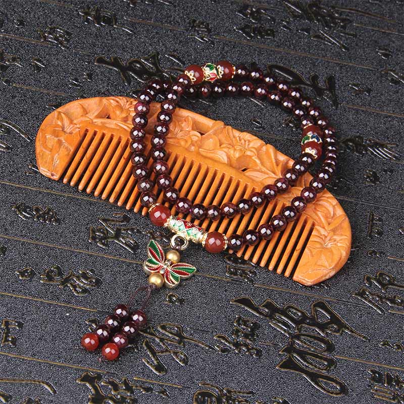 Buddha Stones天然ガーネット 赤瑪瑙 カラフル蝶 浄化 静寂 多層ブレスレット - image 2