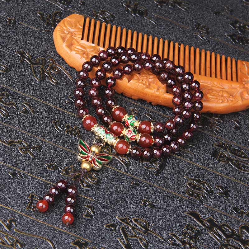 Buddha Stones天然ガーネット 赤瑪瑙 カラフル蝶 浄化 静寂 多層ブレスレット - image 8