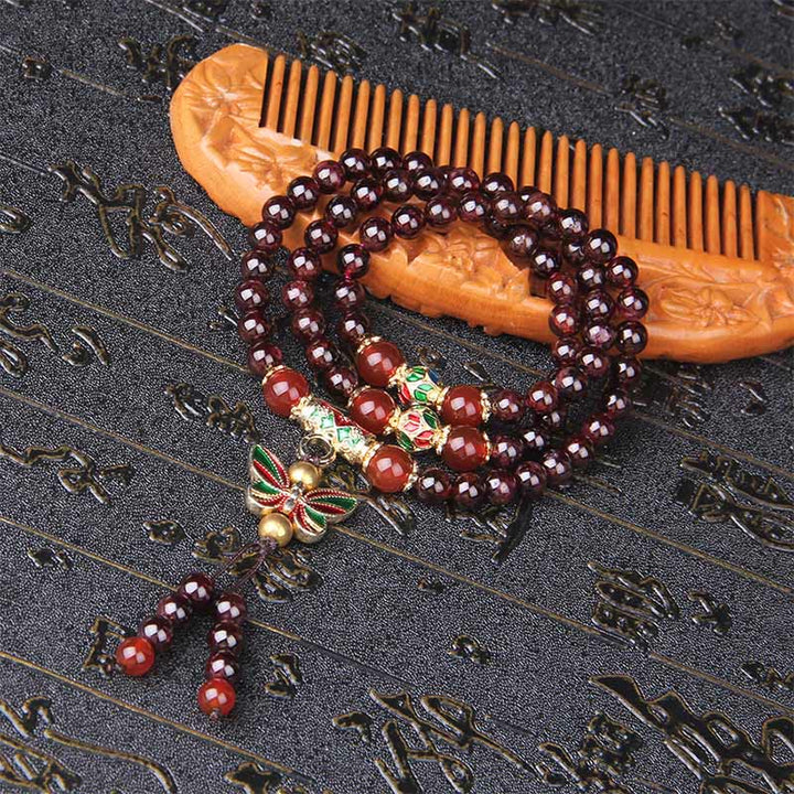 Buddha Stones天然ガーネット 赤瑪瑙 カラフル蝶 浄化 静寂 多層ブレスレット - image 8