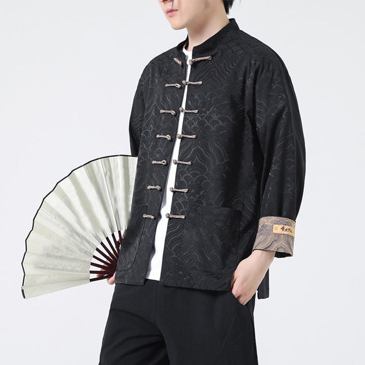 Buddha Stonesフロッグボタンマウンテンウェーブ柄 長袖 メンズ コットンジャケット ポケット付き - image 12