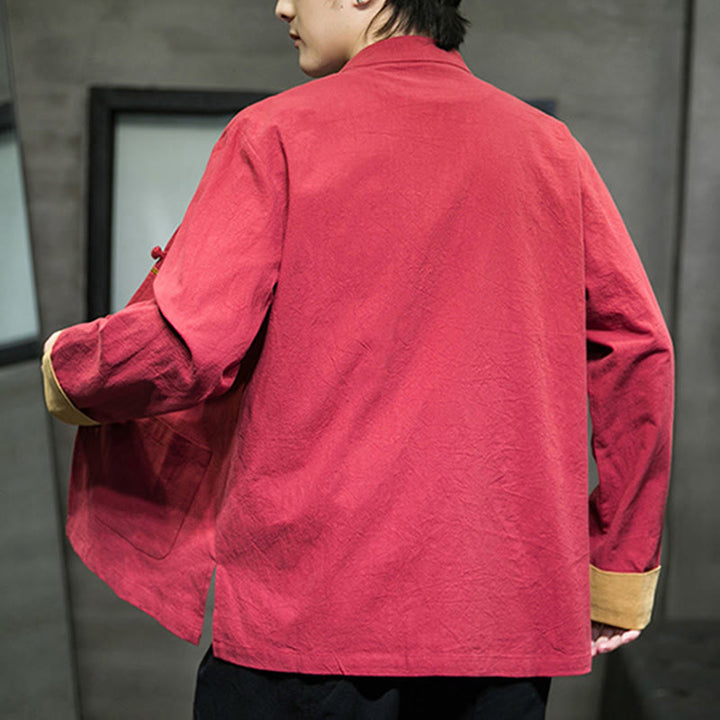 Buddha Stones刺繍鶴柄カエルボタンメンズコットン長袖ジャケットポケット付き - image 4