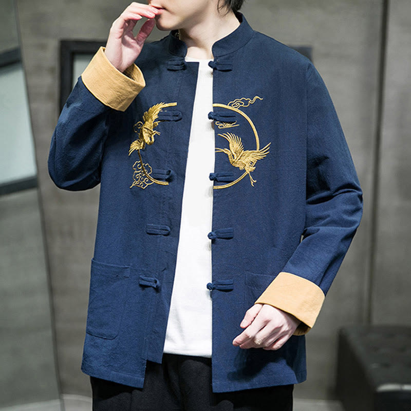 Buddha Stones刺繍鶴柄カエルボタンメンズコットン長袖ジャケットポケット付き - image 31