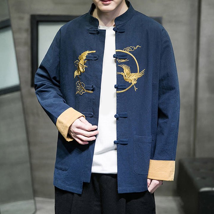 Buddha Stones刺繍鶴柄カエルボタンメンズコットン長袖ジャケットポケット付き - image 32