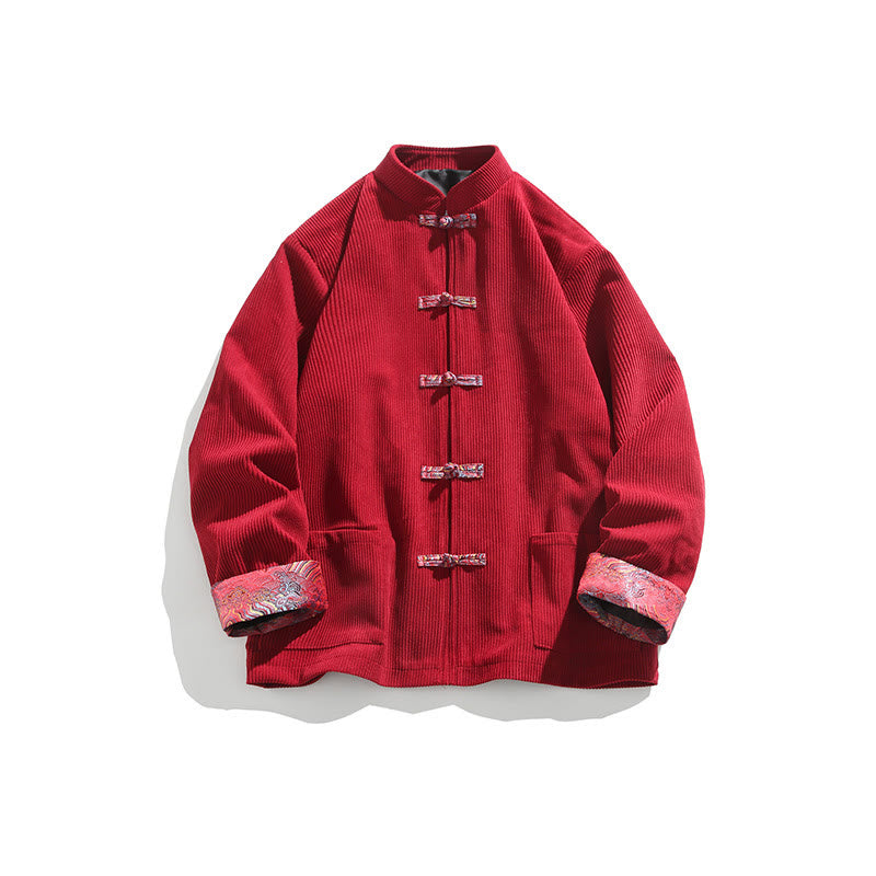 Buddha Stonesスプリング ジャカード フロッグボタン メンズ コットン コーデュロイ 長袖 ジャケット ポケット付き - image 1