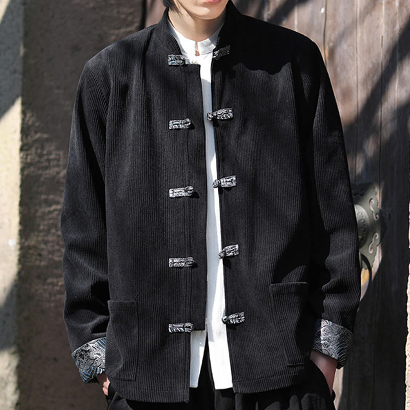 Buddha Stonesスプリング ジャカード フロッグボタン メンズ コットン コーデュロイ 長袖 ジャケット ポケット付き - image 16