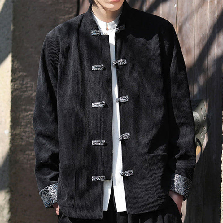 Buddha Stonesスプリング ジャカード フロッグボタン メンズ コットン コーデュロイ 長袖 ジャケット ポケット付き - image 16