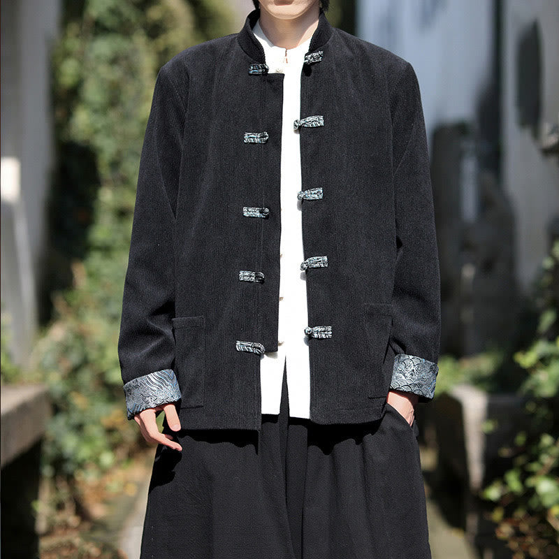 Buddha Stonesスプリング ジャカード フロッグボタン メンズ コットン コーデュロイ 長袖 ジャケット ポケット付き - image 11