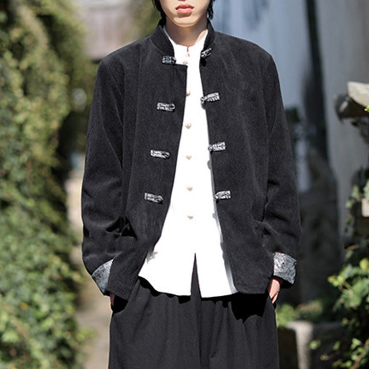 Buddha Stonesスプリング ジャカード フロッグボタン メンズ コットン コーデュロイ 長袖 ジャケット ポケット付き - image 12