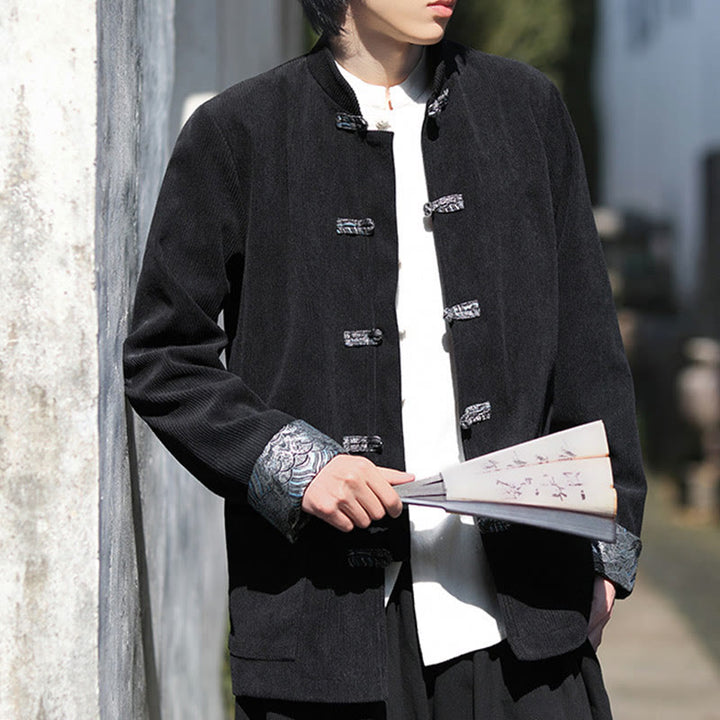 Buddha Stonesスプリング ジャカード フロッグボタン メンズ コットン コーデュロイ 長袖 ジャケット ポケット付き - image 19