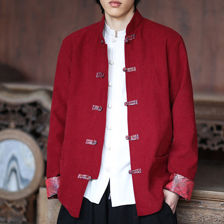 Buddha Stonesスプリング ジャカード フロッグボタン メンズ コットン コーデュロイ 長袖 ジャケット ポケット付き - image 7