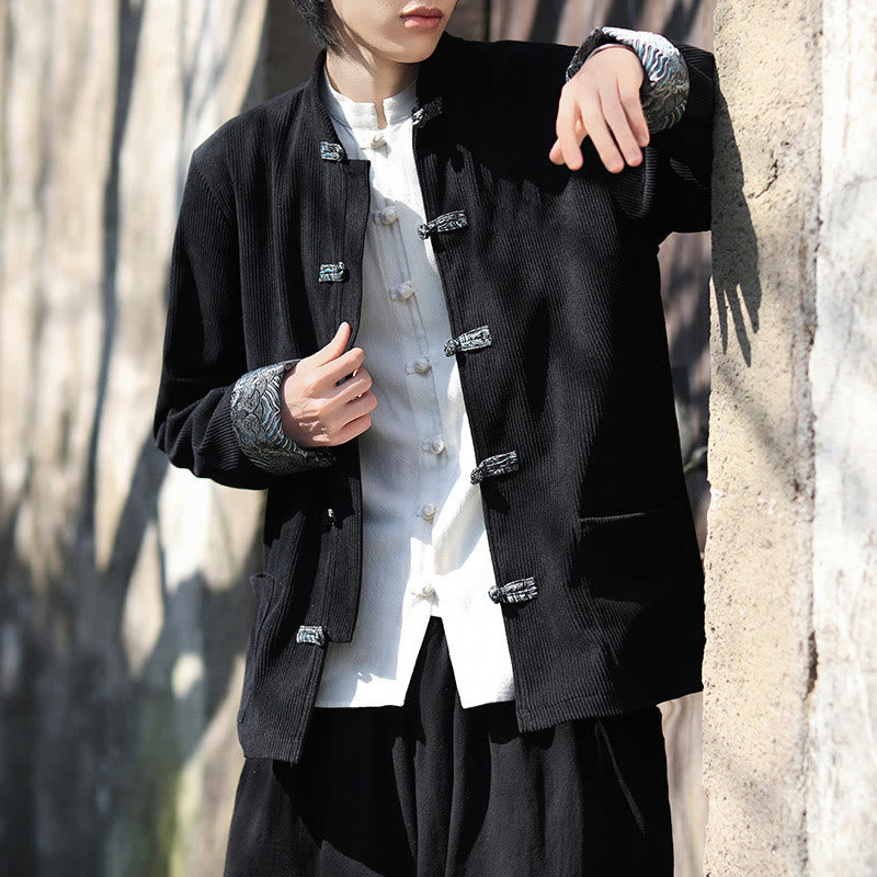 Buddha Stonesスプリング ジャカード フロッグボタン メンズ コットン コーデュロイ 長袖 ジャケット ポケット付き - image 17