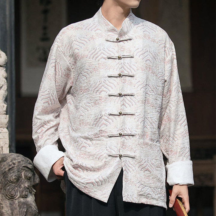 Buddha Stonesプリント花柄メンズボタンデザイン長袖シャツ（ポケット付き） - image 12