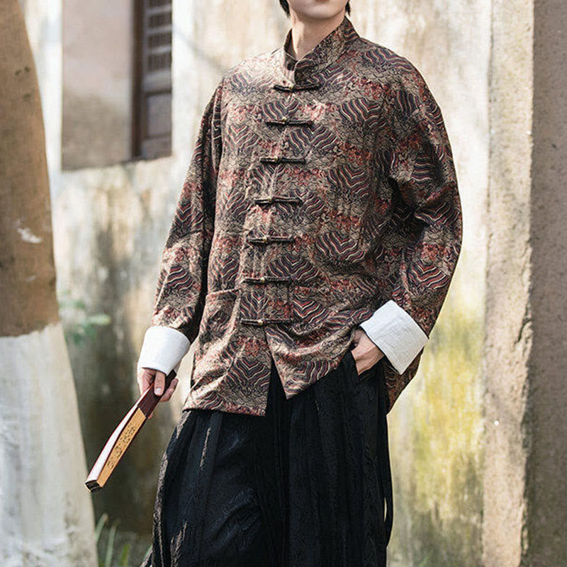 Buddha Stonesプリント花柄メンズボタンデザイン長袖シャツ（ポケット付き） - image 18