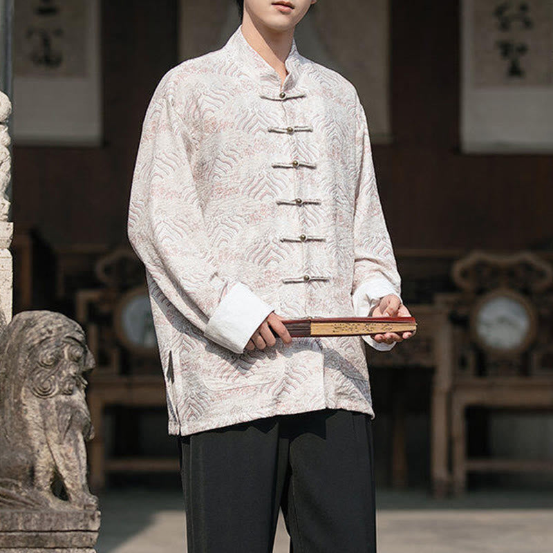 Buddha Stonesプリント花柄メンズボタンデザイン長袖シャツ（ポケット付き） - image 14