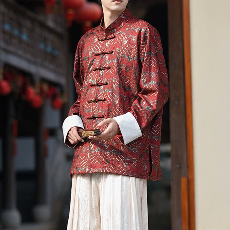 Buddha Stonesプリント花柄メンズボタンデザイン長袖シャツ（ポケット付き） - image 6