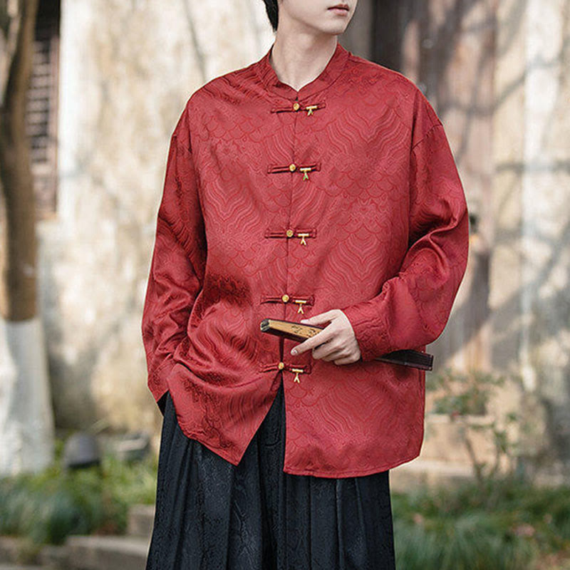 Buddha Stones中国風 カエルボタン 竹模様 スタンドカラー メンズ 長袖シャツ - image 19