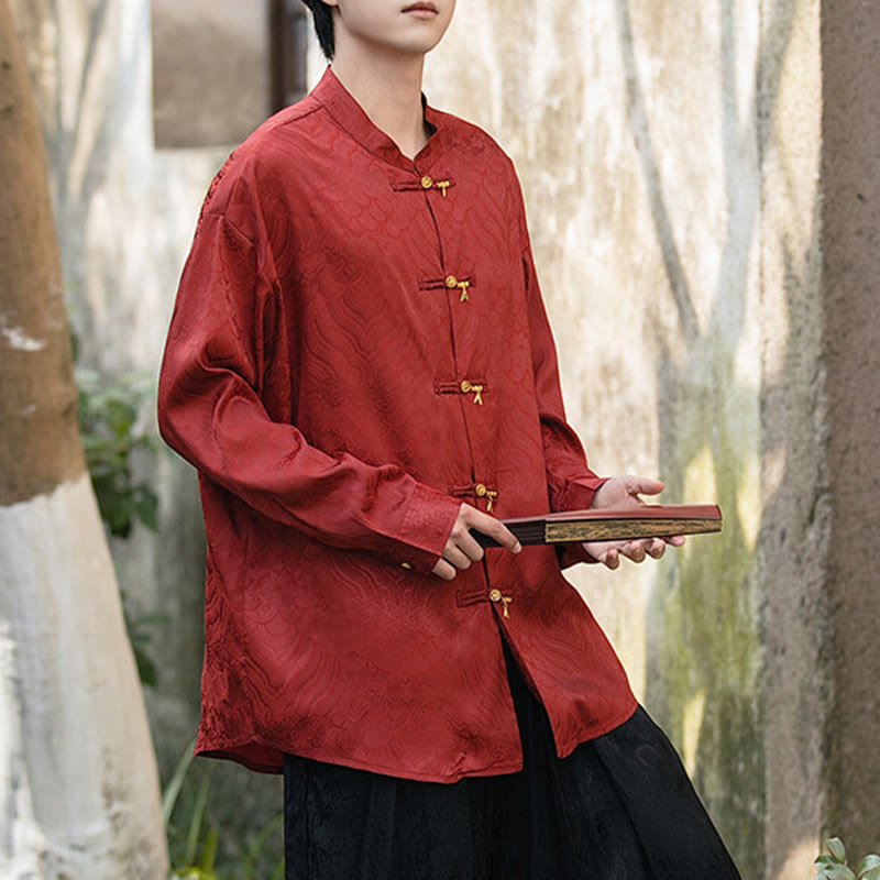 Buddha Stones中国風 カエルボタン 竹模様 スタンドカラー メンズ 長袖シャツ - image 22