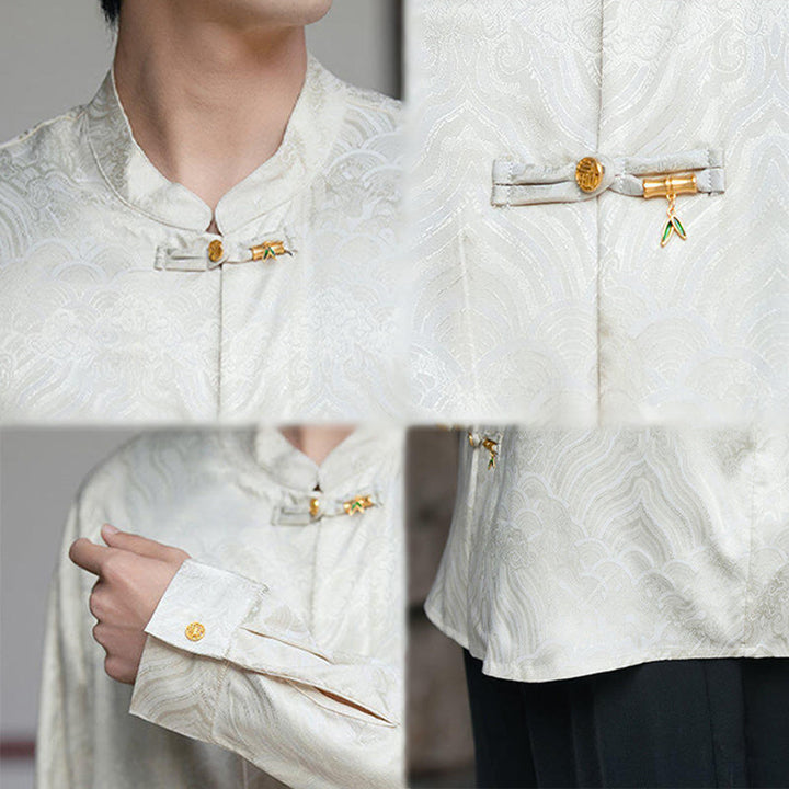 Buddha Stones中国風 カエルボタン 竹模様 スタンドカラー メンズ 長袖シャツ - image 9