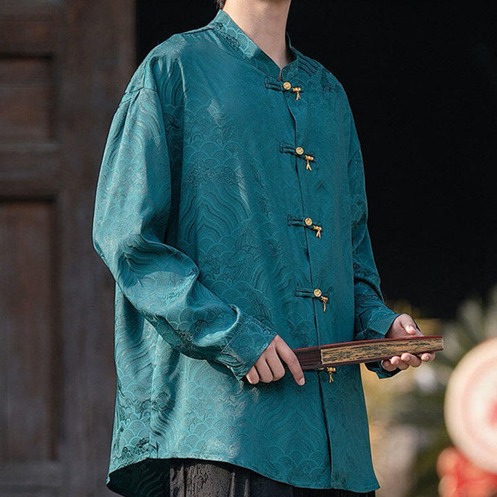 Buddha Stones中国風 カエルボタン 竹模様 スタンドカラー メンズ 長袖シャツ - image 30