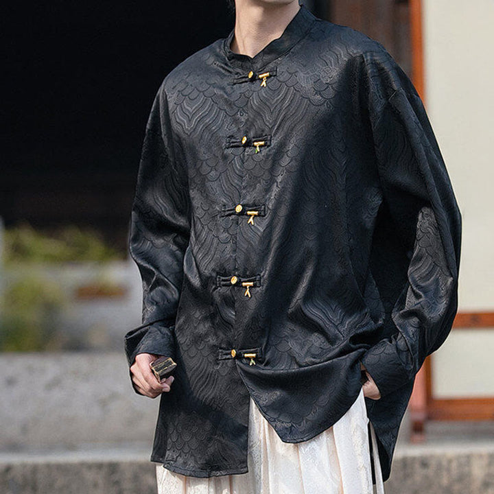 Buddha Stones中国風 カエルボタン 竹模様 スタンドカラー メンズ 長袖シャツ - image 15