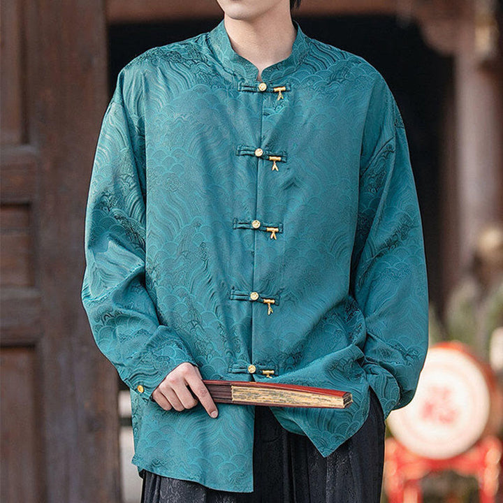 Buddha Stones中国風 カエルボタン 竹模様 スタンドカラー メンズ 長袖シャツ - image 28