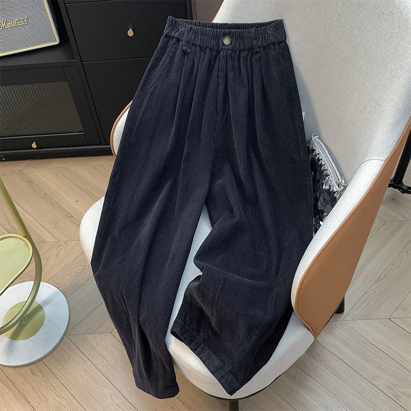 Buddha Stones無地 伸縮性ウエストバンドデザイン レディース ワイドレッグ コーデュロイ コットンパンツ ポケット付き - ディムグレー - US8-10，UK/AU12-14，EU40-42 (2XL) - image 19