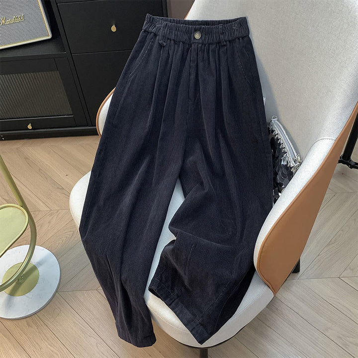 Buddha Stones無地 伸縮性ウエストバンドデザイン レディース ワイドレッグ コーデュロイ コットンパンツ ポケット付き - ディムグレー - US8-10，UK/AU12-14，EU40-42 (2XL) - image 19