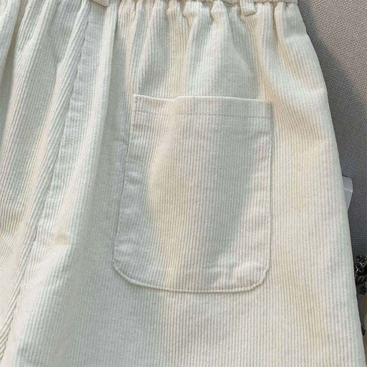 Buddha Stones無地 伸縮性ウエストバンドデザイン レディース ワイドレッグ コーデュロイ コットンパンツ ポケット付き - image 9