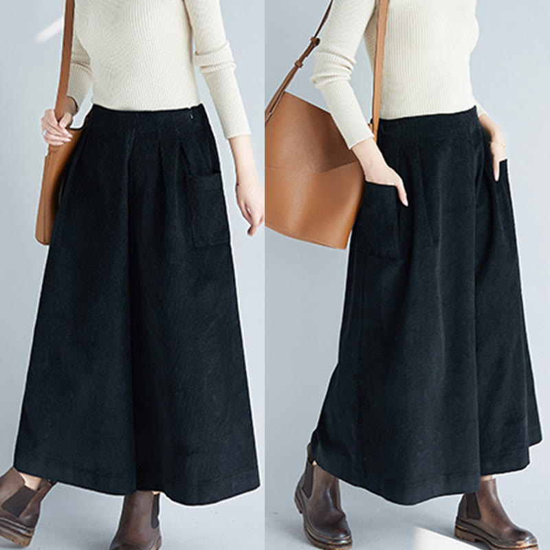 Buddha Stonesレディース プレーンサイドジッパーデザイン ワイドレッグ コーデュロイ 7-8丈パンツ ポケット付き - image 19