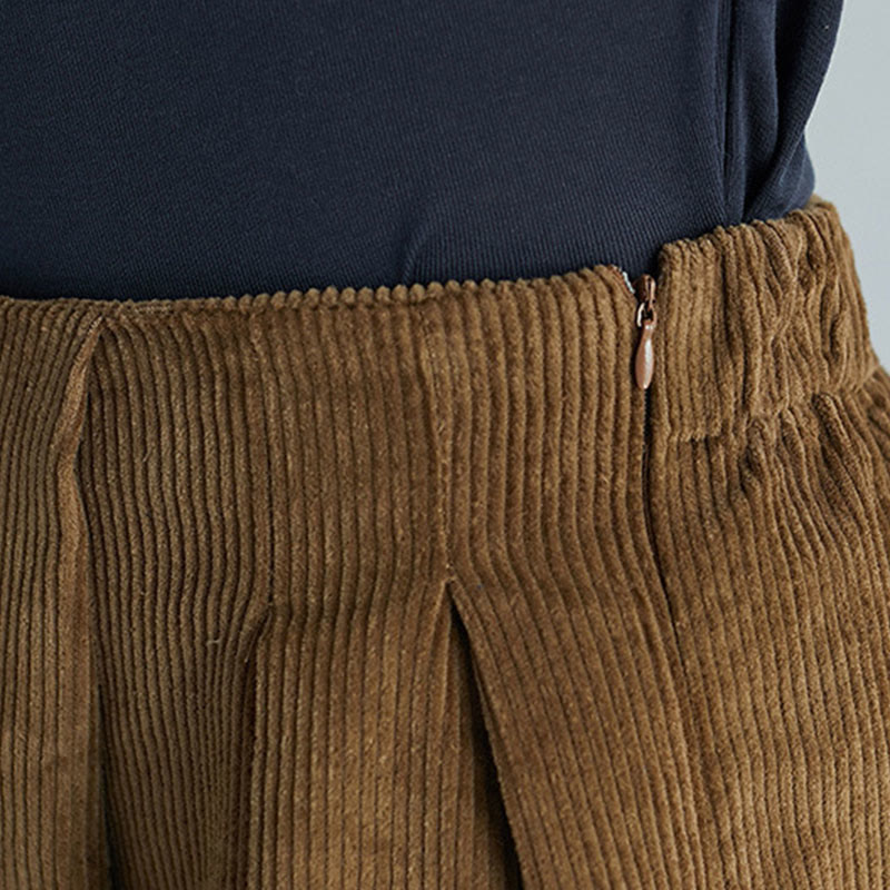 Buddha Stonesレディース プレーンサイドジッパーデザイン ワイドレッグ コーデュロイ 7-8丈パンツ ポケット付き - image 7