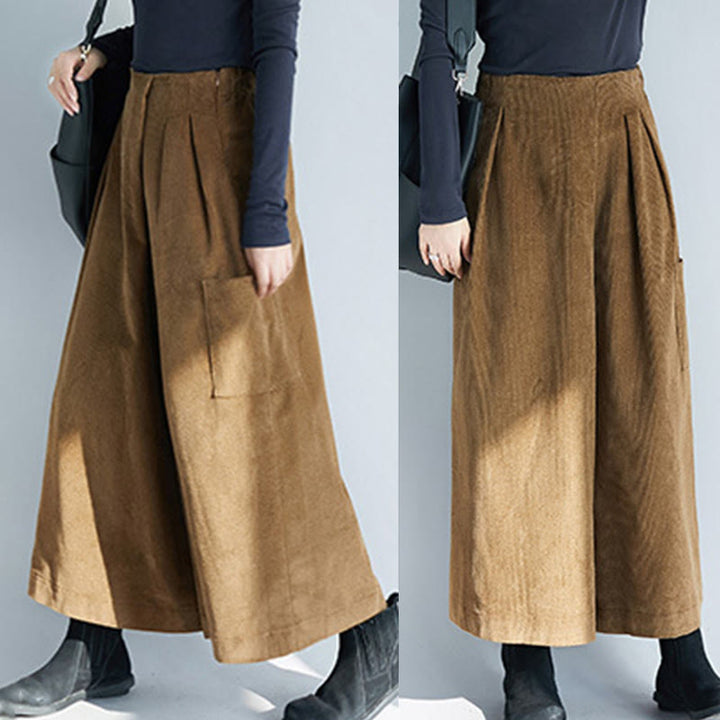 Buddha Stonesレディース プレーンサイドジッパーデザイン ワイドレッグ コーデュロイ 7-8丈パンツ ポケット付き - image 5