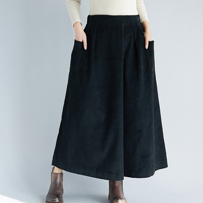 Buddha Stonesレディース プレーンサイドジッパーデザイン ワイドレッグ コーデュロイ 7-8丈パンツ ポケット付き - image 15