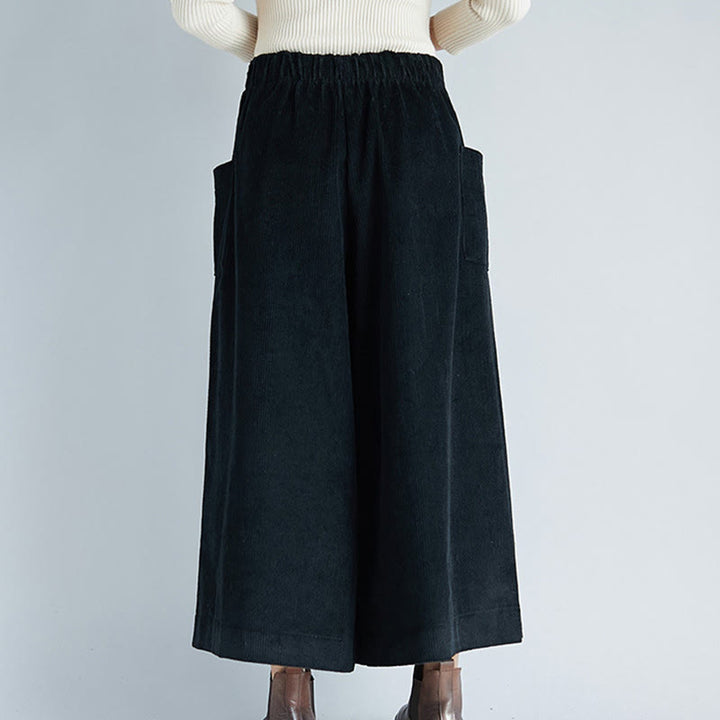 Buddha Stonesレディース プレーンサイドジッパーデザイン ワイドレッグ コーデュロイ 7-8丈パンツ ポケット付き - image 14