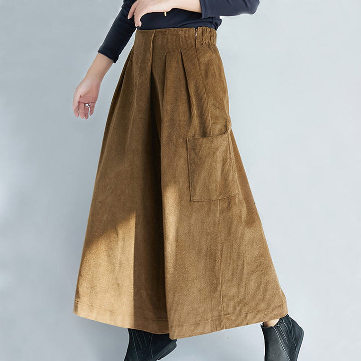 Buddha Stonesレディース プレーンサイドジッパーデザイン ワイドレッグ コーデュロイ 7-8丈パンツ ポケット付き - image 3