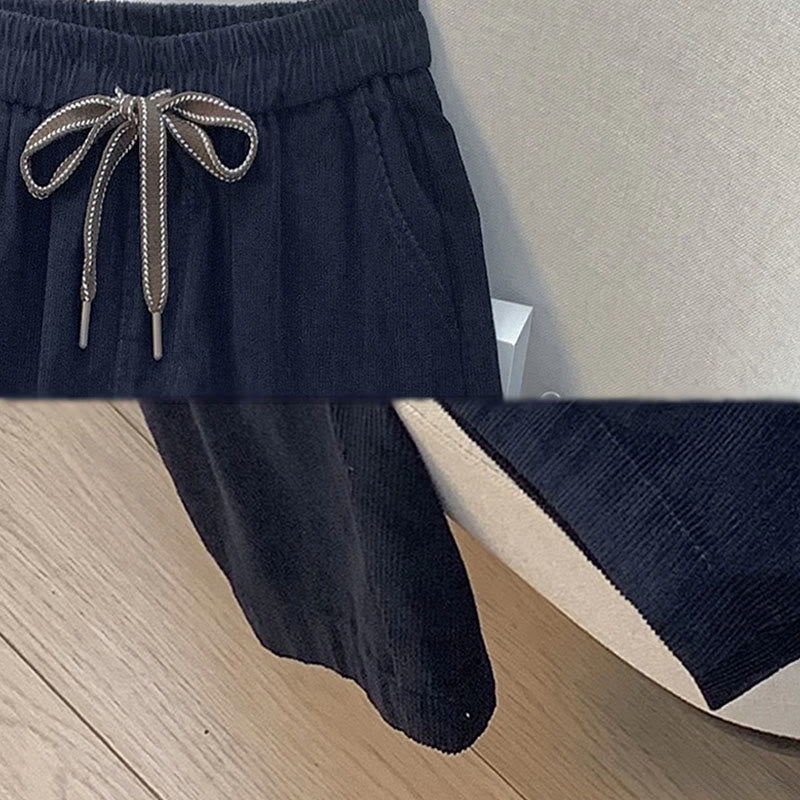 Buddha Stonesレディース 秋冬 ピュアカラー ドローストリング コットン コーデュロイ ハーレムパンツ ポケット付き - image 6