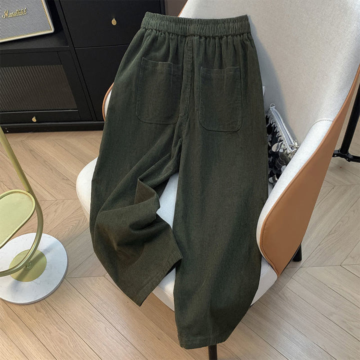 Buddha Stonesレディース 秋冬 ピュアカラー ドローストリング コットン コーデュロイ ハーレムパンツ ポケット付き - image 8