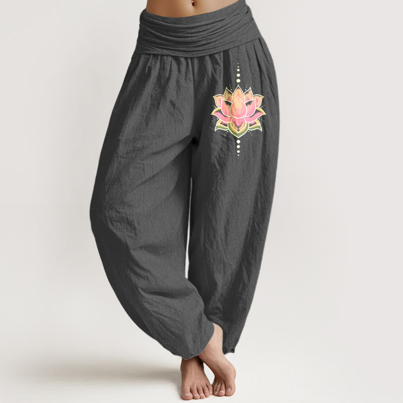 Buddha Stonesピュアコットン ピンク 蓮の花柄 レディース 伸縮性ウエスト ハーレムパンツ - 薄暗い灰色 - US22、 UK/AU26、 EU54 (6XL) - image 11