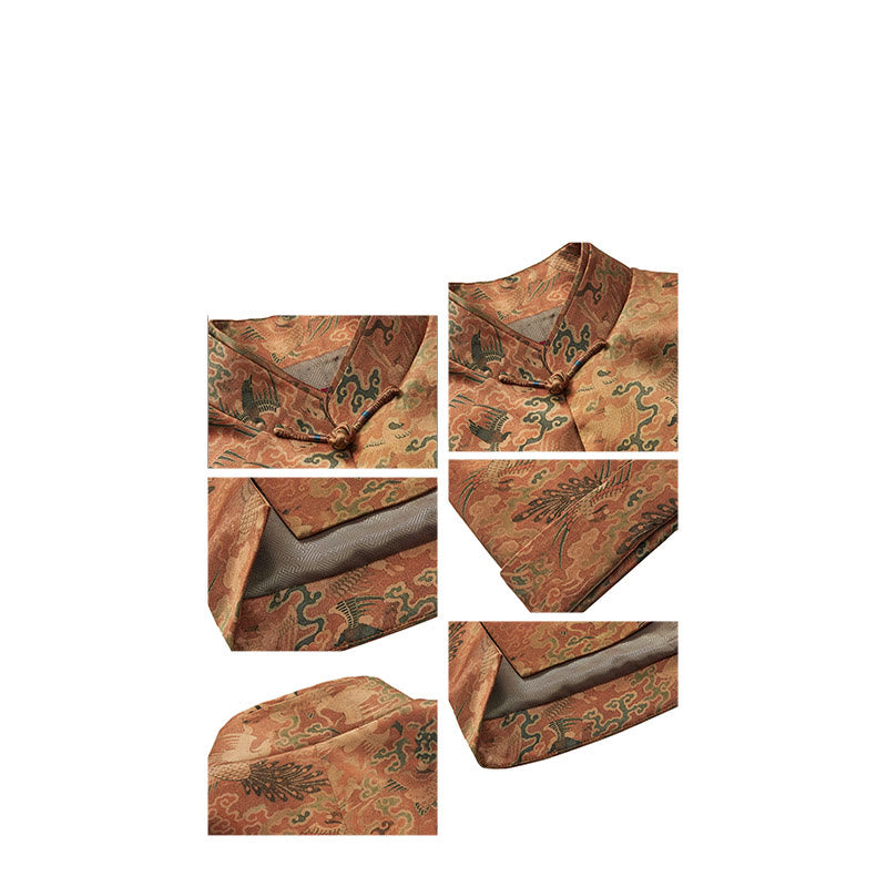 Buddha Stones 100% マルベリーシルク 30匁 鳳凰 吉祥雲 長袖 メンズジャケット - image 16